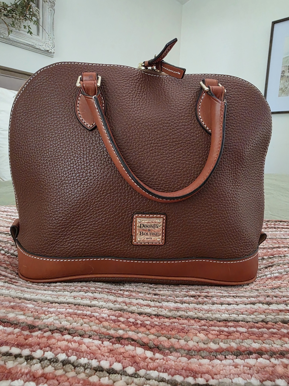 Dooney & Bourke Brown Pebbled Leather Zip Zip Dome Satchel